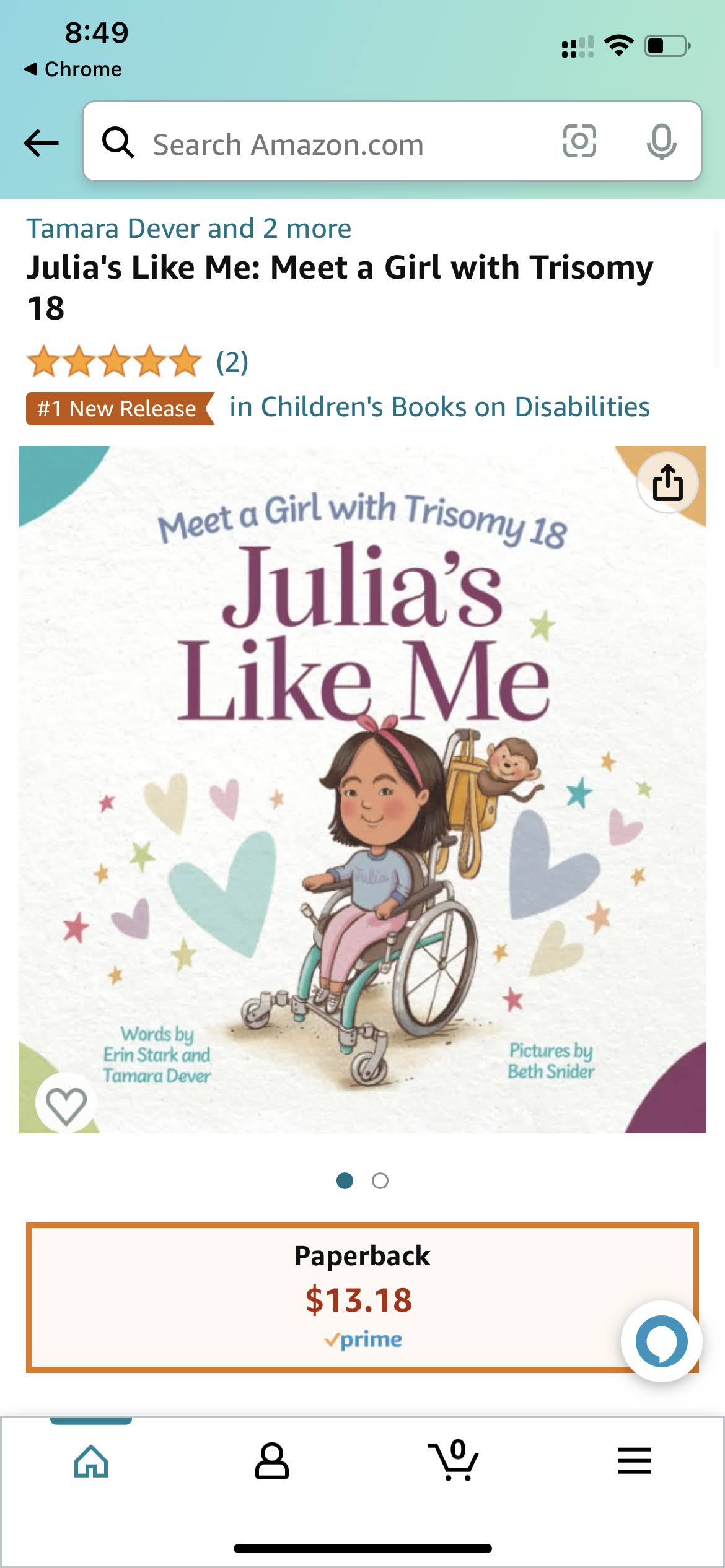 Amazon listing showing #1 New Release in Children's Books on Disabilities